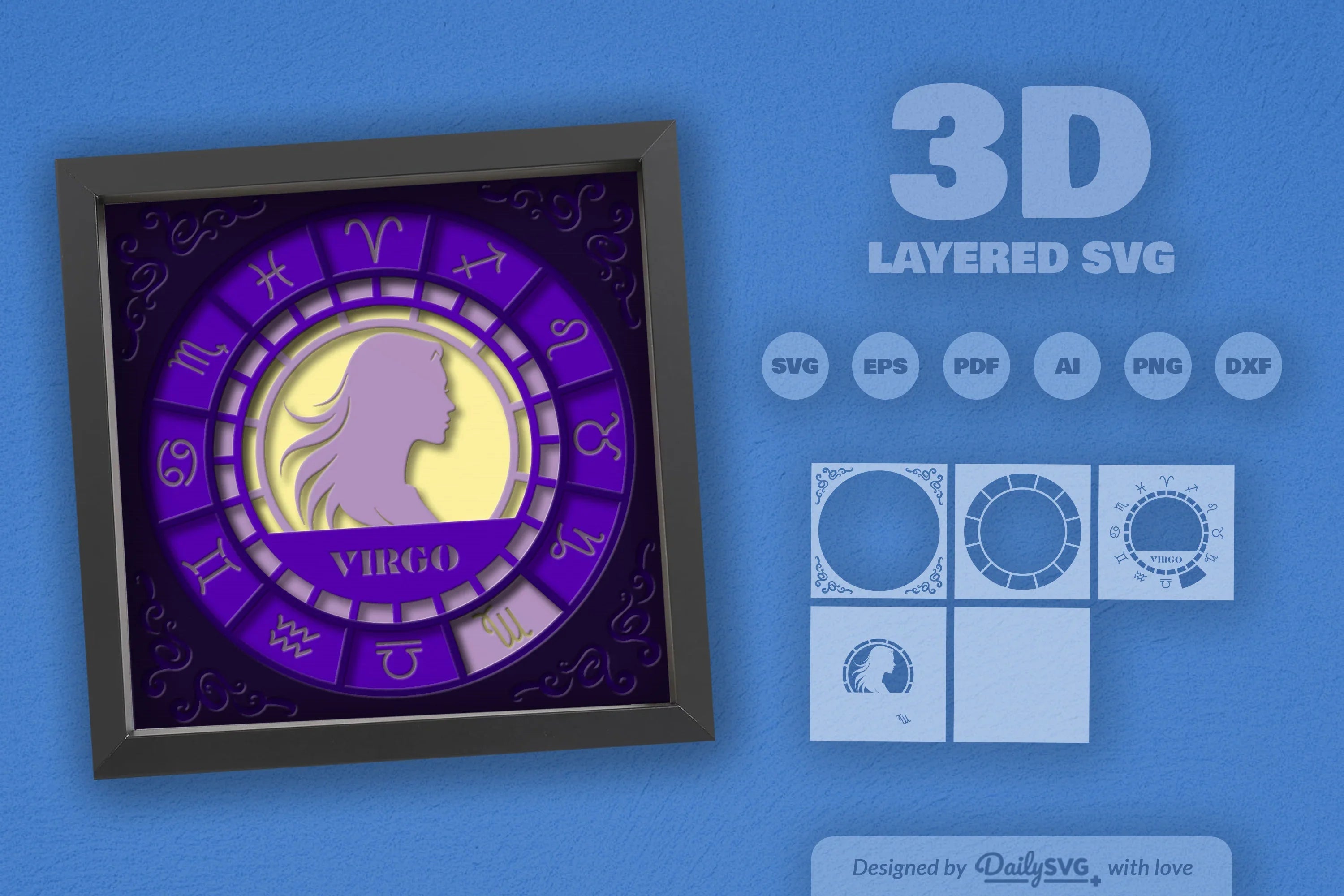 Virgo Zodiac 3D Shadow Box Papercut SVG Bundle - CraftNest - Digital Crafting and Art
