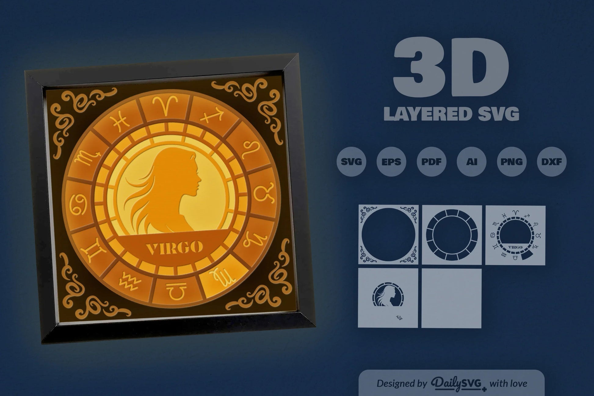 Virgo Zodiac 3D Shadow Box Papercut SVG Bundle - CraftNest - Digital Crafting and Art