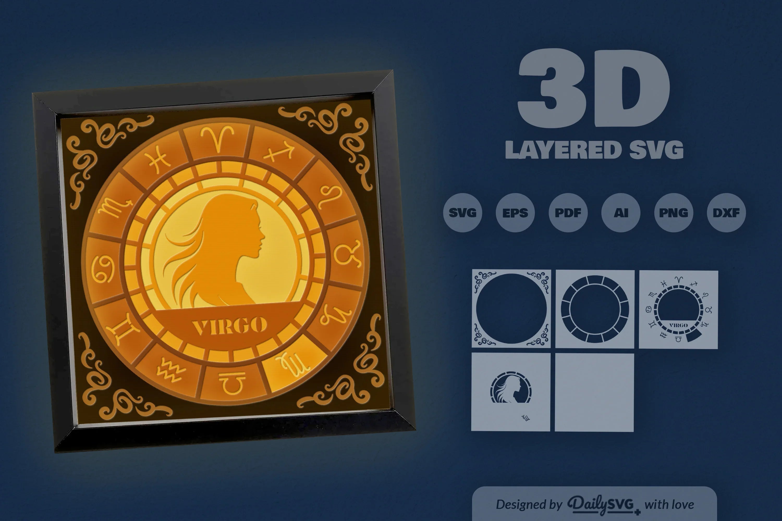 Virgo Zodiac 3D Shadow Box Papercut SVG Bundle - CraftNest - Digital Crafting and Art