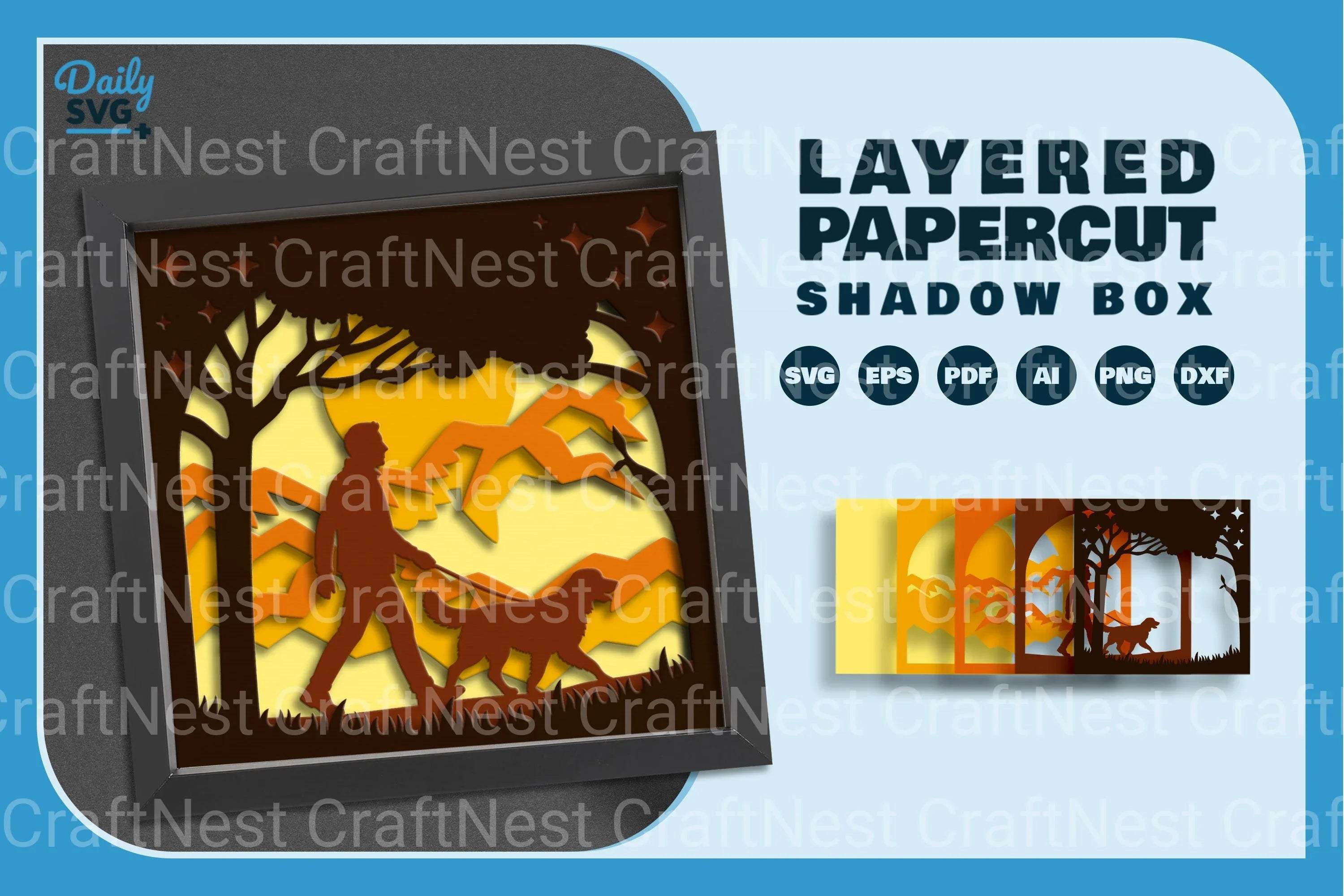 Walking with Dog Papercut SVG Bundle