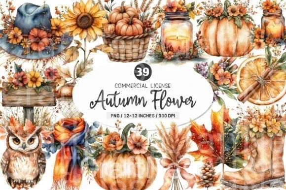 Autumn Flower Clipart Bundle 44 - CraftNest - Digital Crafting and Art