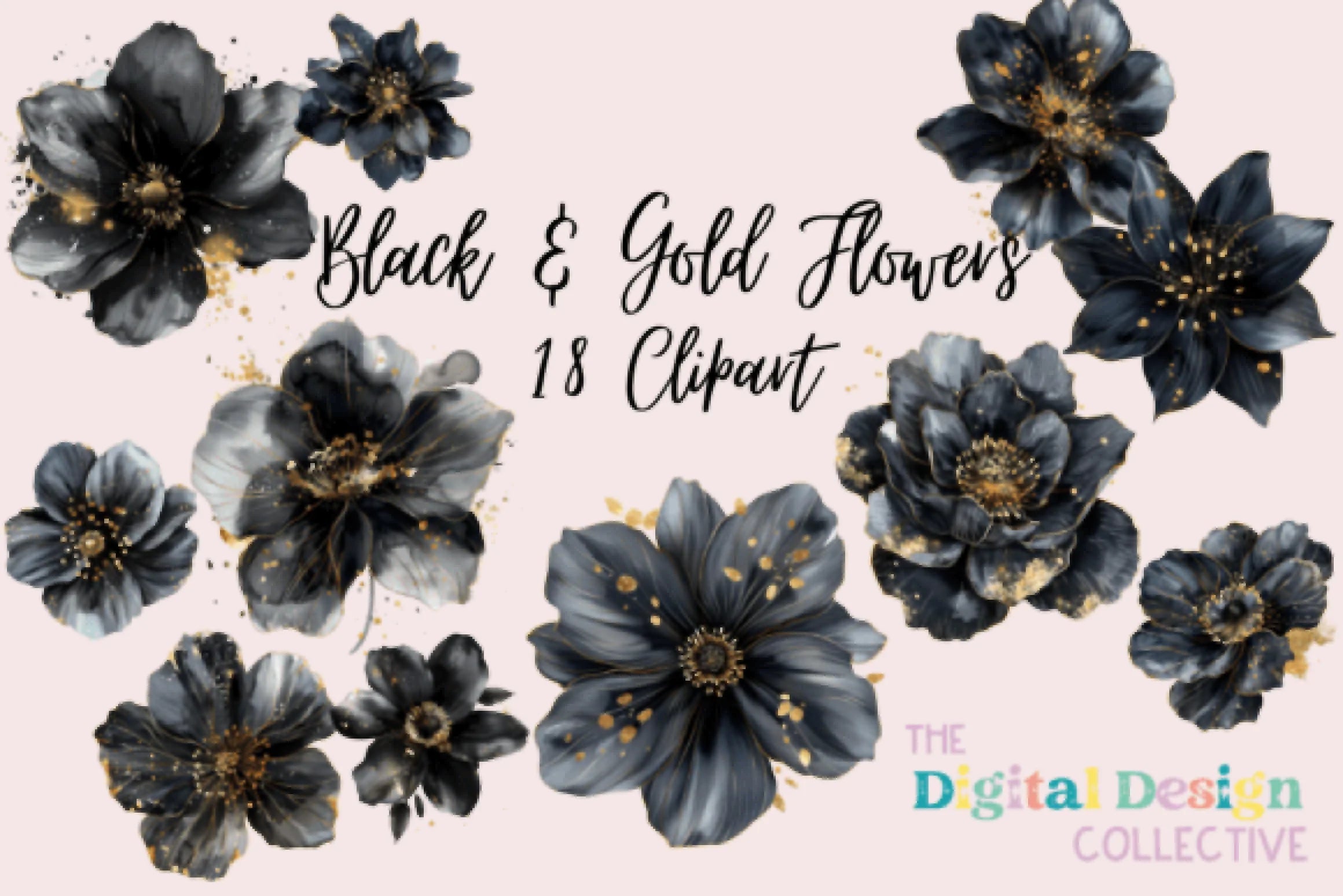 Elegant Black Gold Floral Clipart Bundle - CraftNest - Digital Crafting and Art