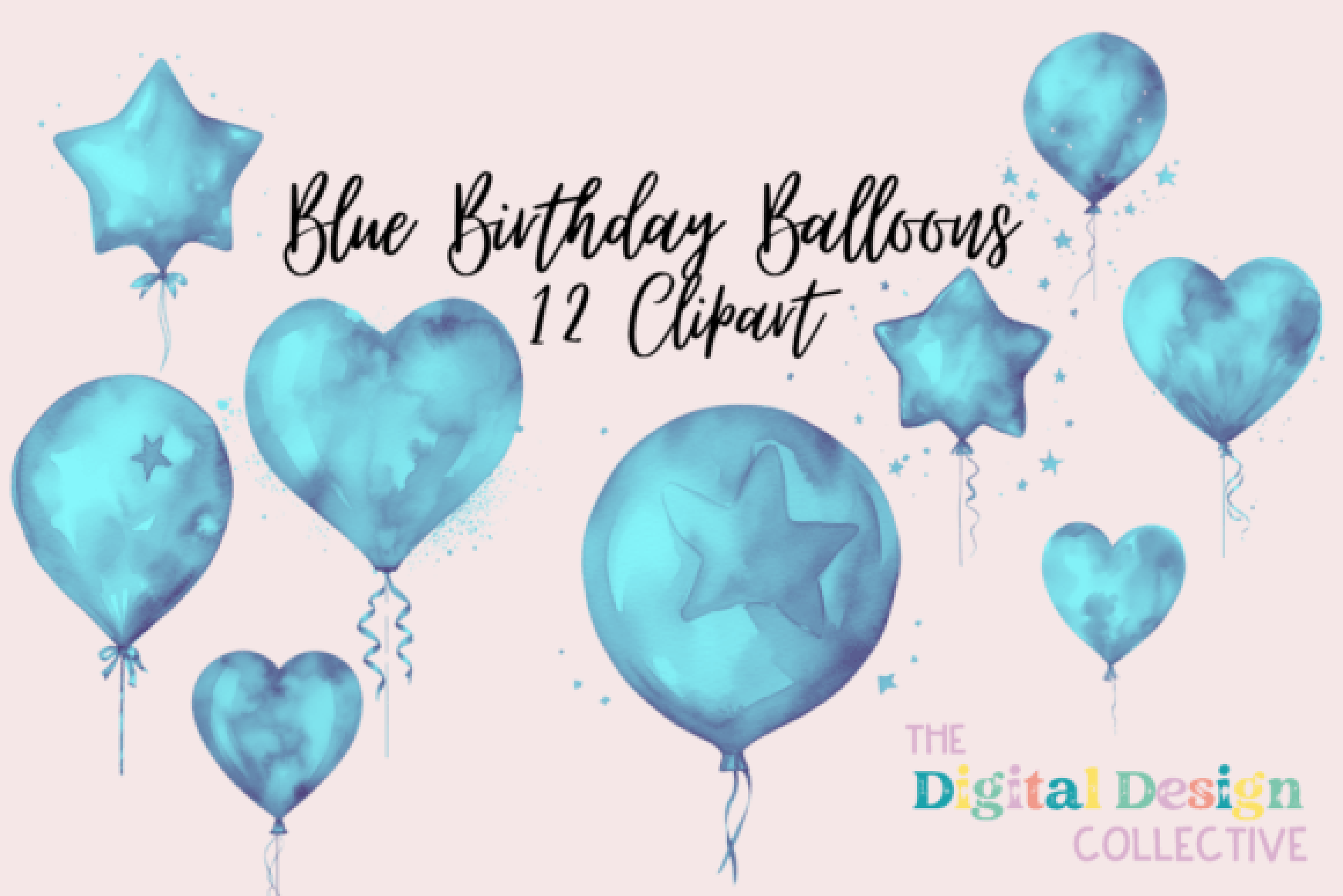 Blue Birthday Balloons Clipart Bundle