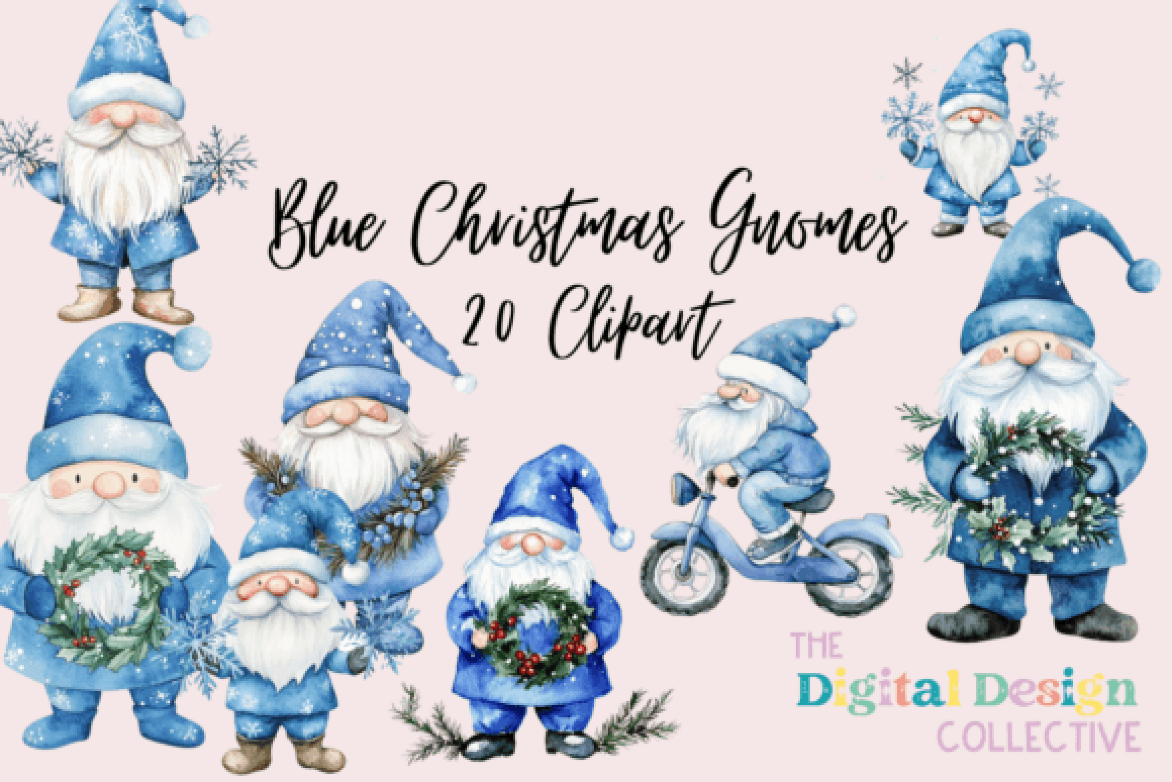 Blue Christmas Gnomes Clipart Bundle