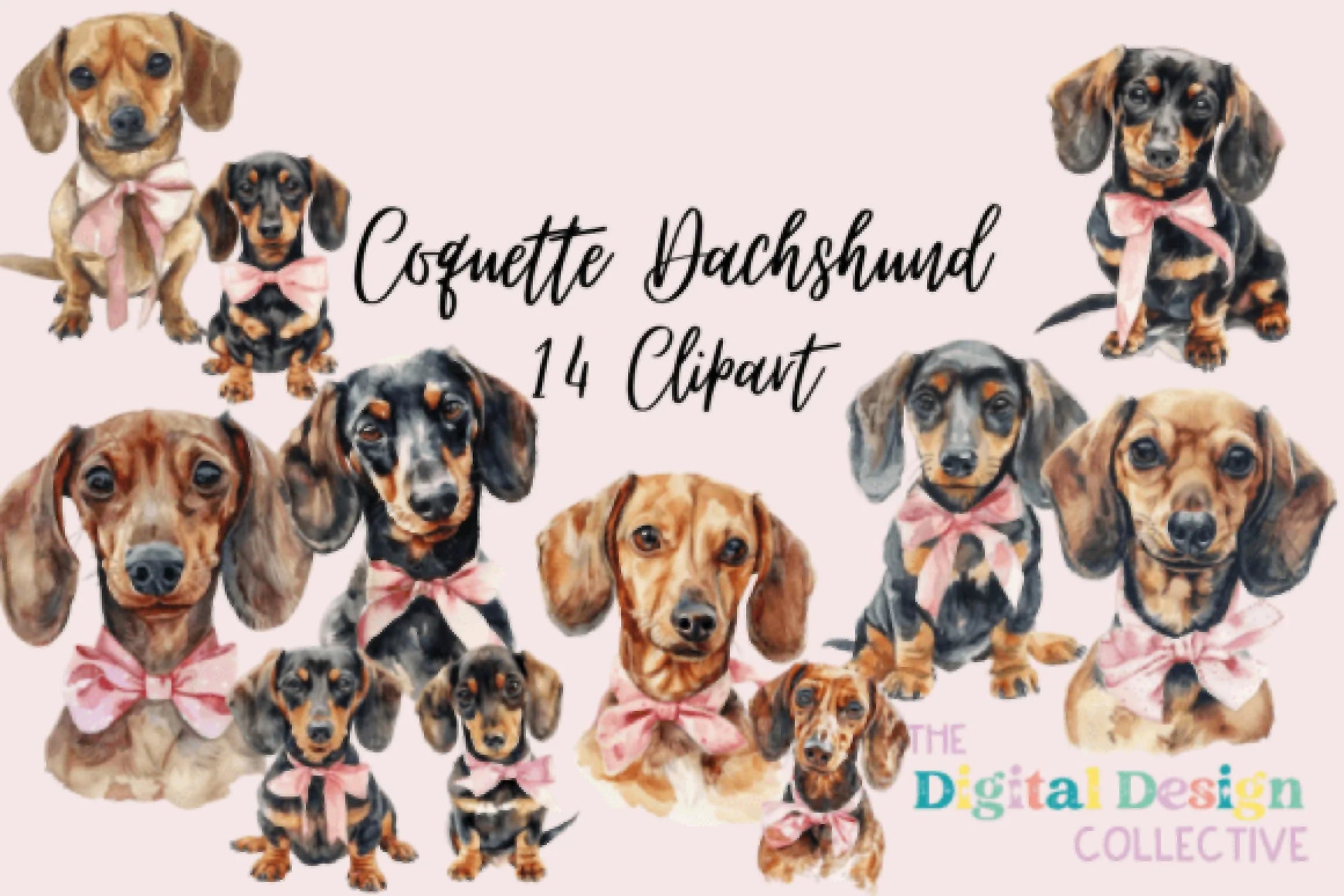 Adorable Dachshund Dog Clipart Bundle with Bow Design - CraftNest - Digital Crafting and Art