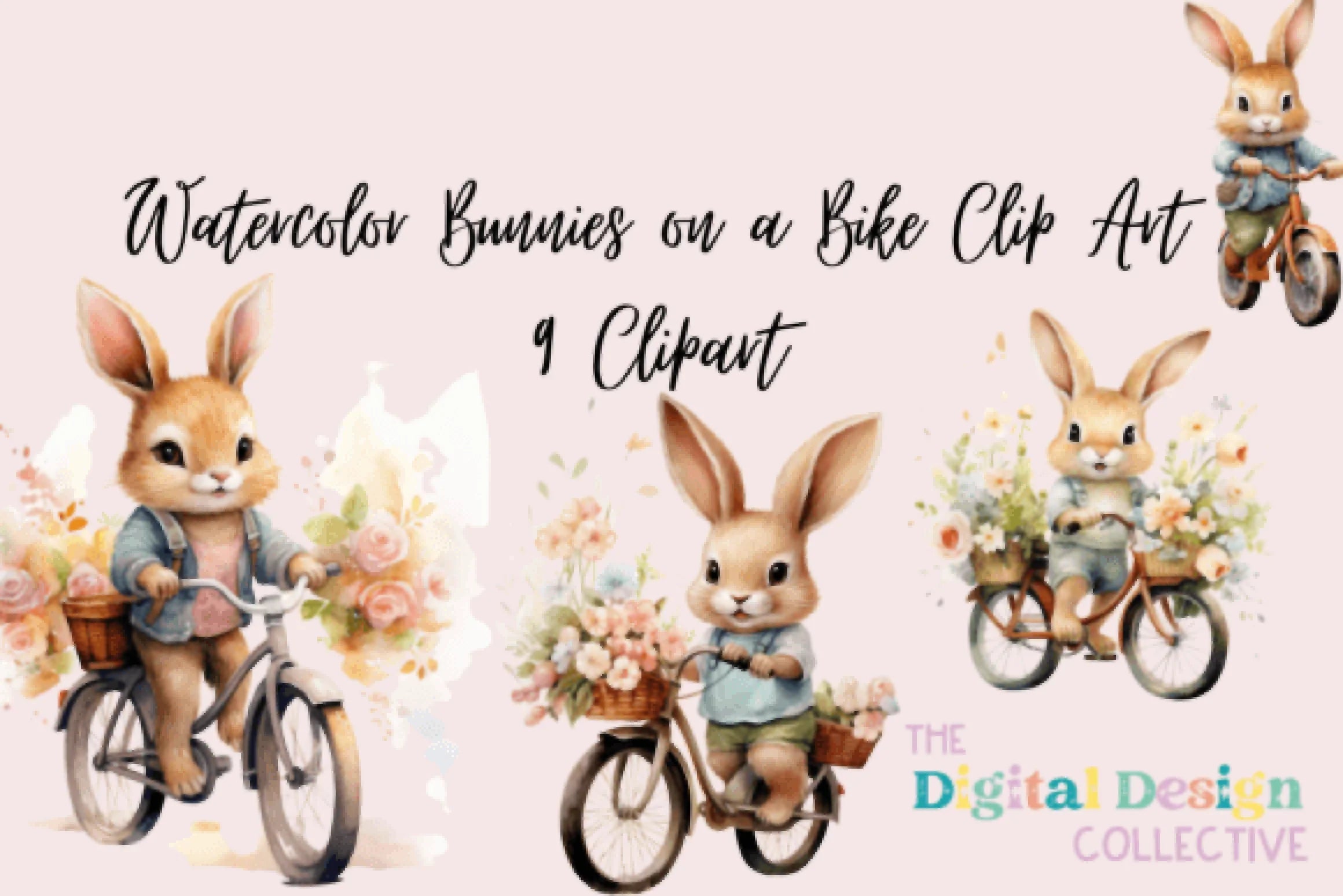Bunnies on a Bike Clipart Bundle - CraftNest - Digital Crafting and Art