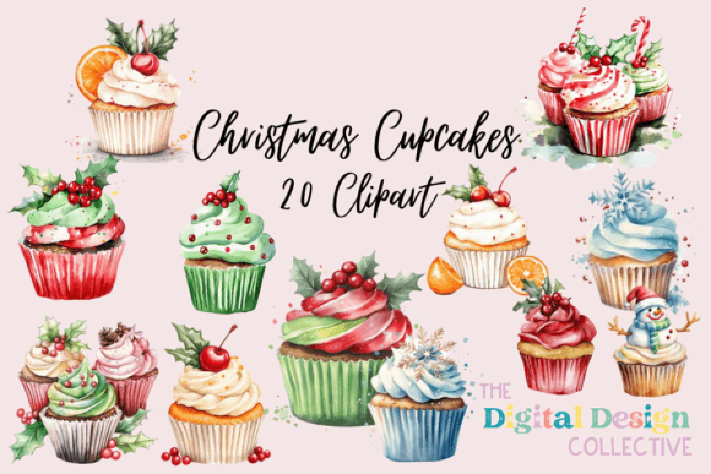Festive Christmas Cupcakes Clipart Bundle 2034
