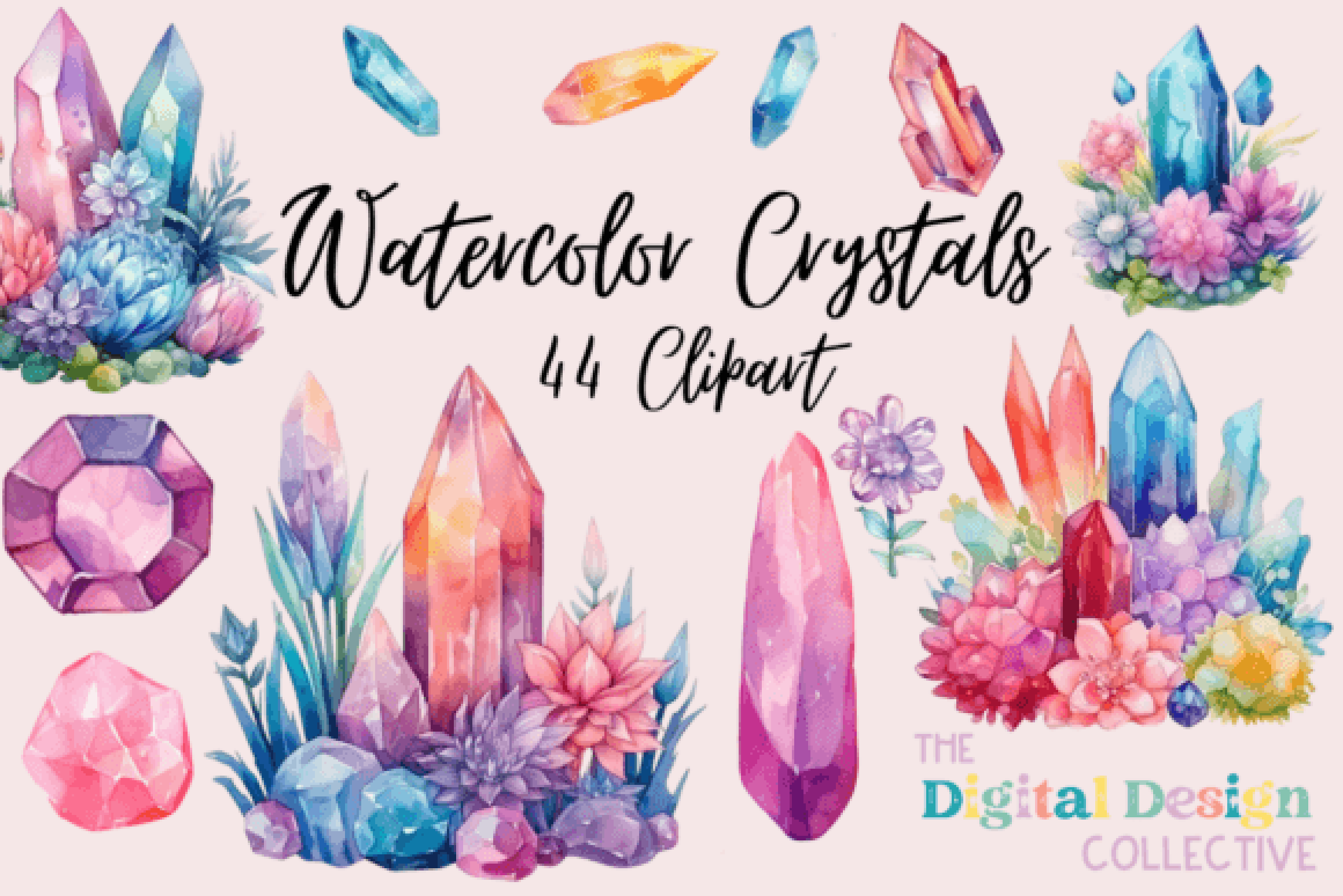 Elegant Crystal Floral Clipart Bundle