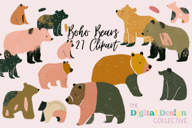 Adorable Boho Bear Clipart Bundle - CraftNest - Digital Crafting and Art