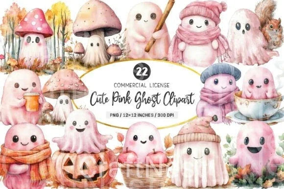 Cute Pink Ghost Clipart Bundle - CraftNest - Digital Crafting and Art