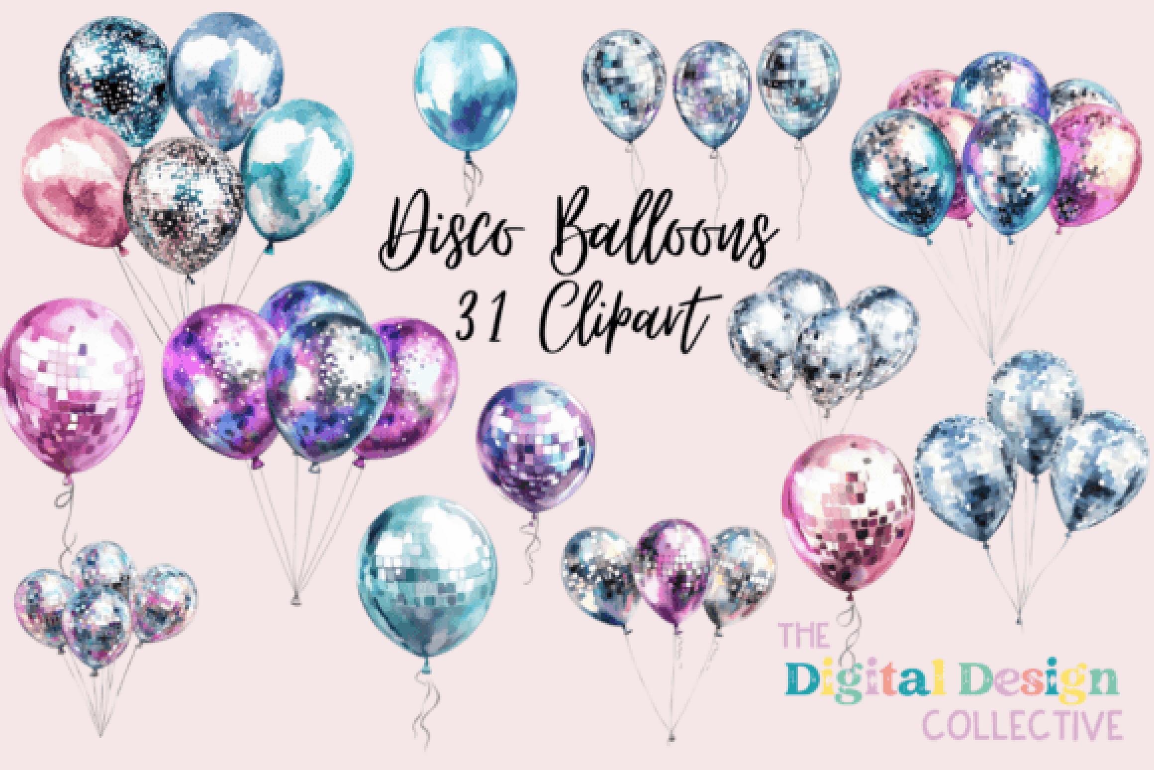 Disco Balloons Clipart Bundle