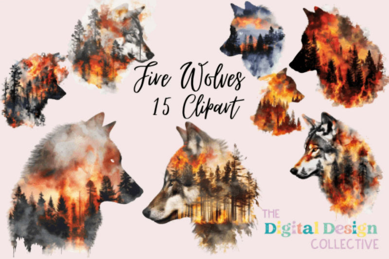 Vibrant Fire Wolves Clipart Bundle - CraftNest - Digital Crafting and Art