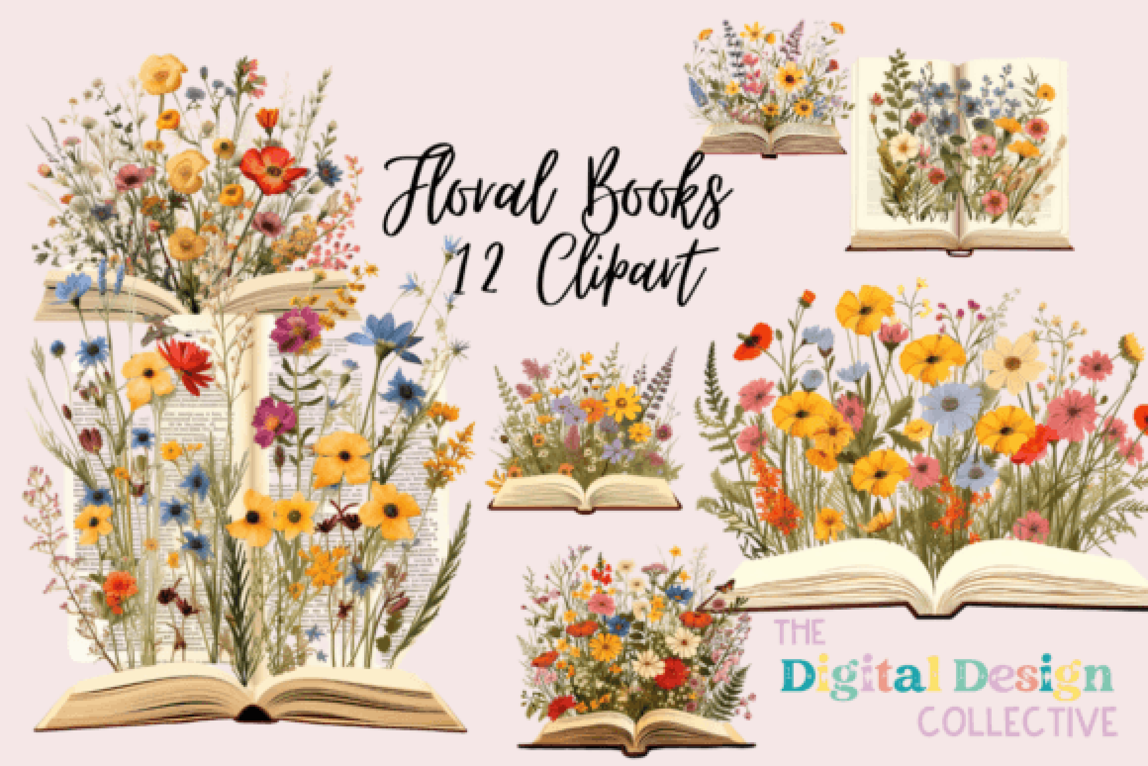 Floral Books Clipart Bundle