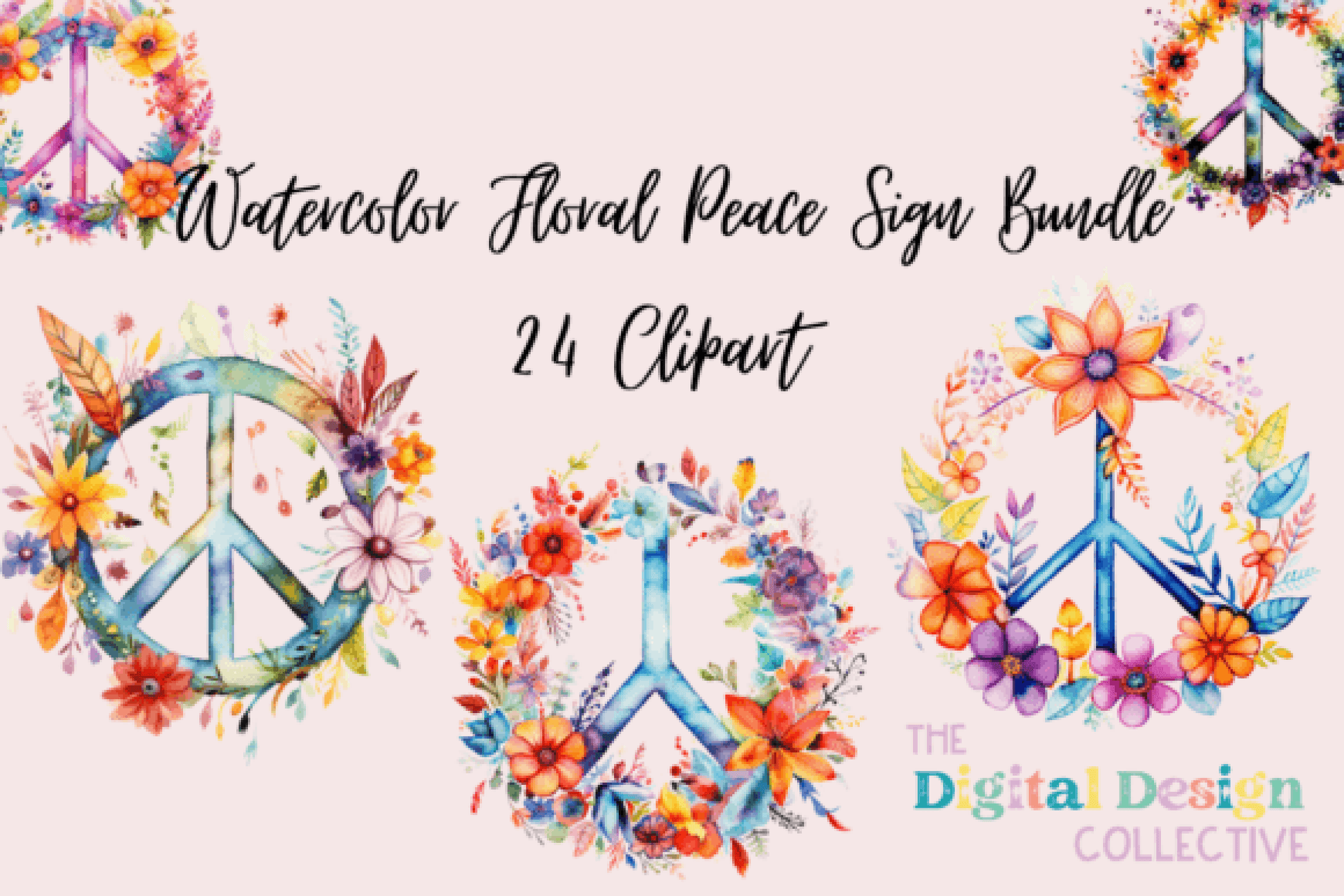 Floral Peace Sign Clipart Bundle - CraftNest - Digital Crafting and Art