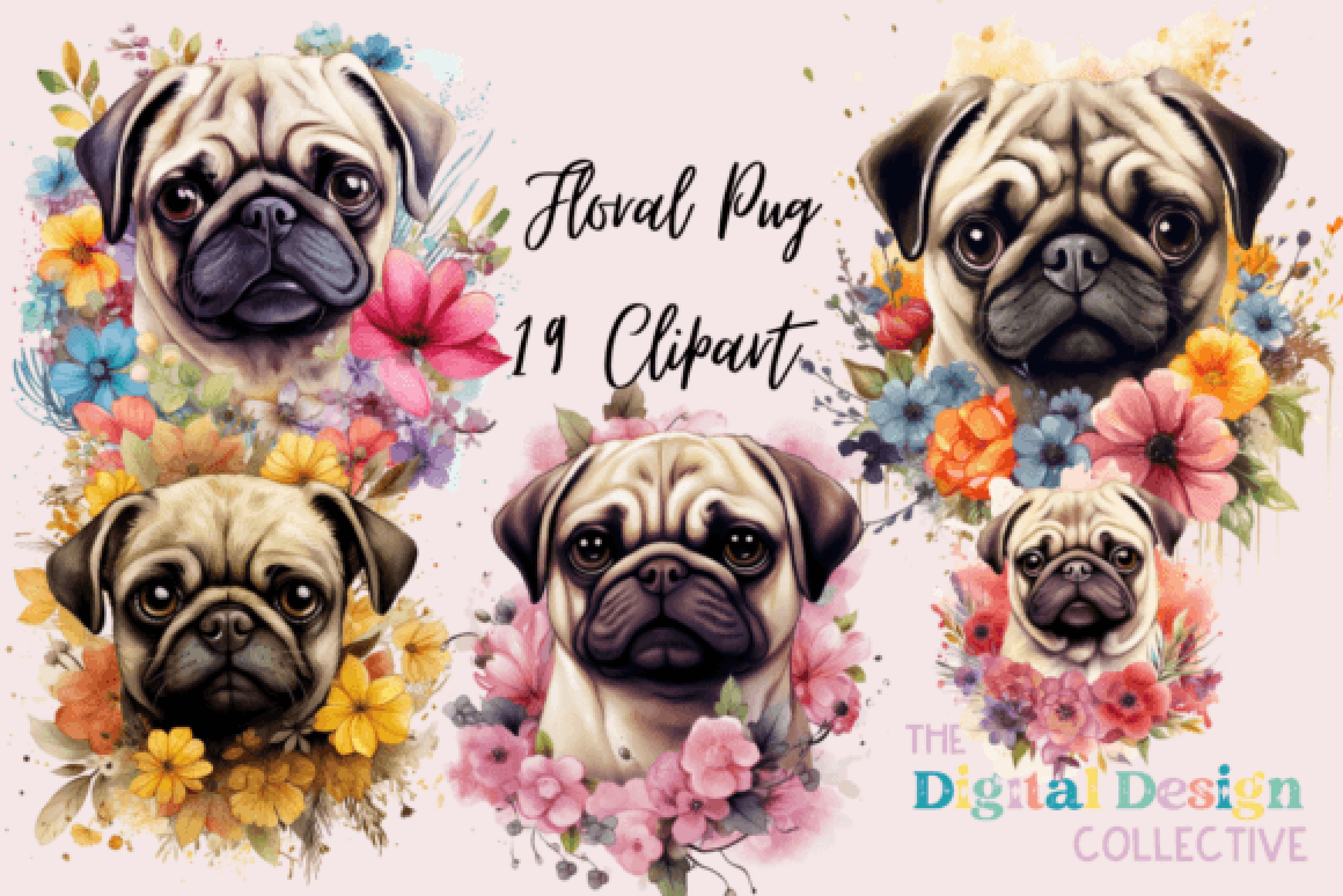 Adorable Floral Pug Designs