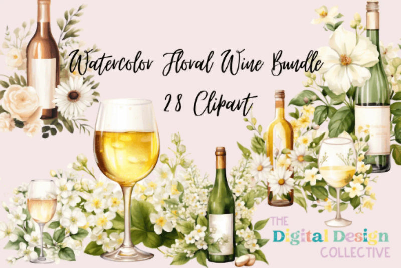 Elegant Floral Wine Clipart Bundle - CraftNest - Digital Crafting and Art