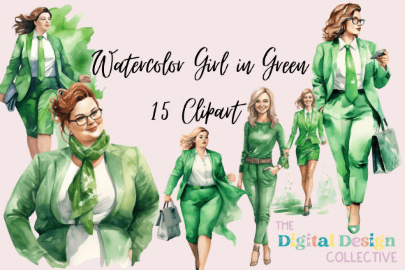Girl in Green Clipart Bundle - CraftNest - Digital Crafting and Art