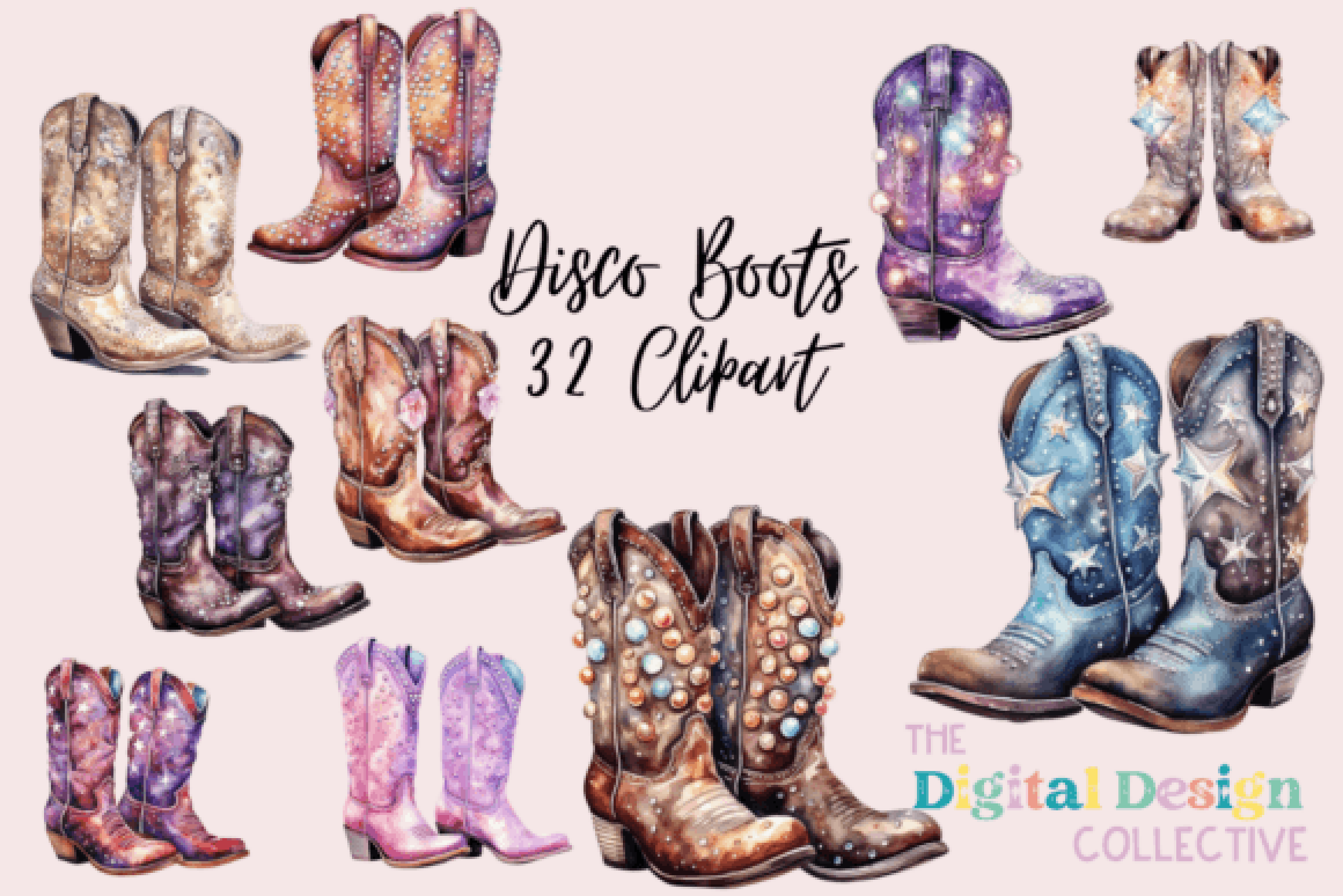 Glam Cowgirl Boots Clipart Bundle