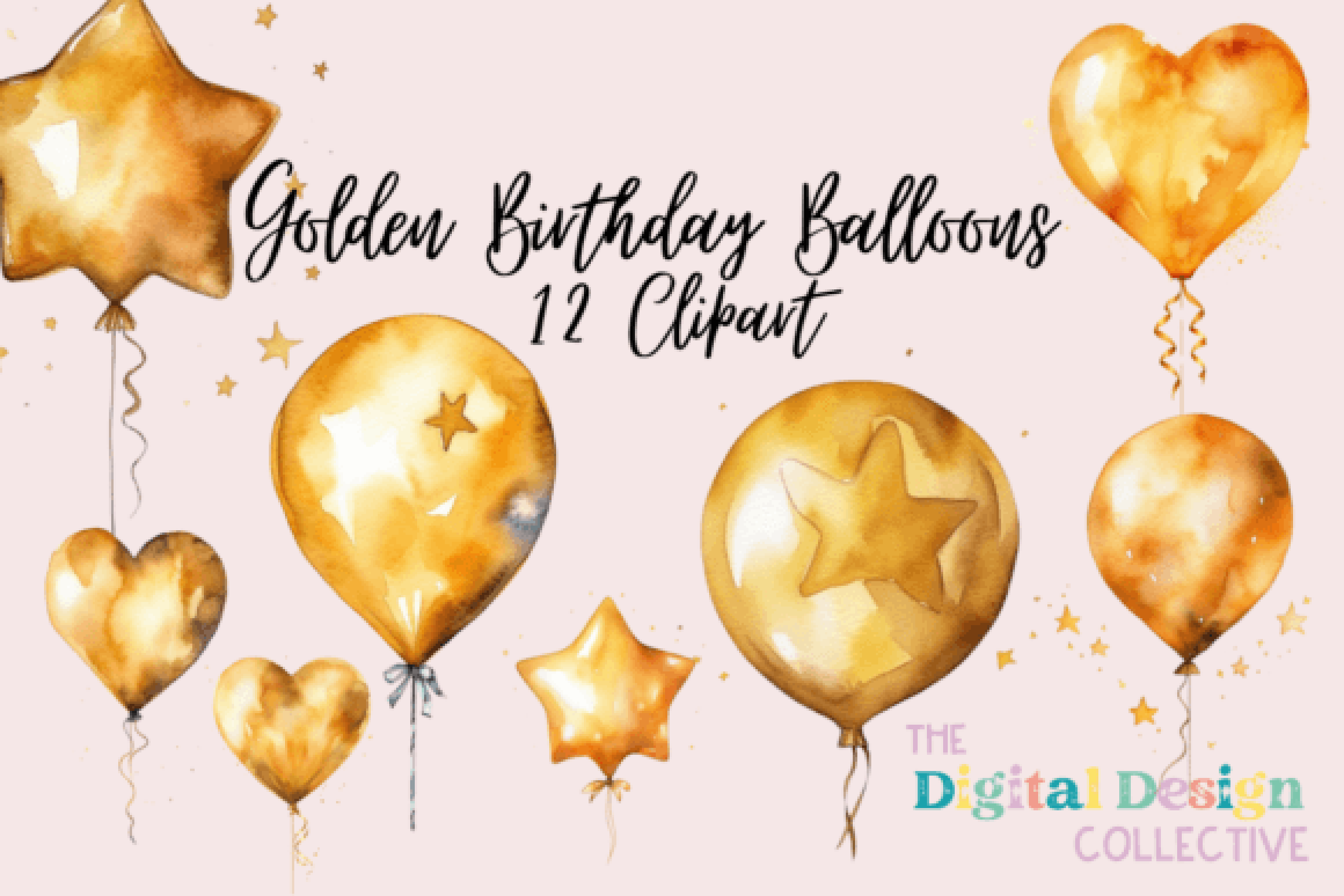Golden Birthday Balloons Clipart Bundle