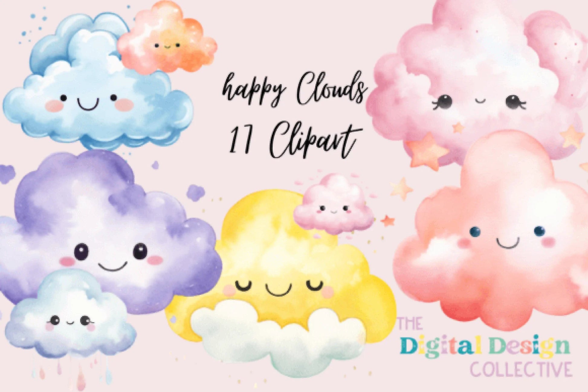 Happy Clouds Clipart Bundle - CraftNest - Digital Crafting and Art