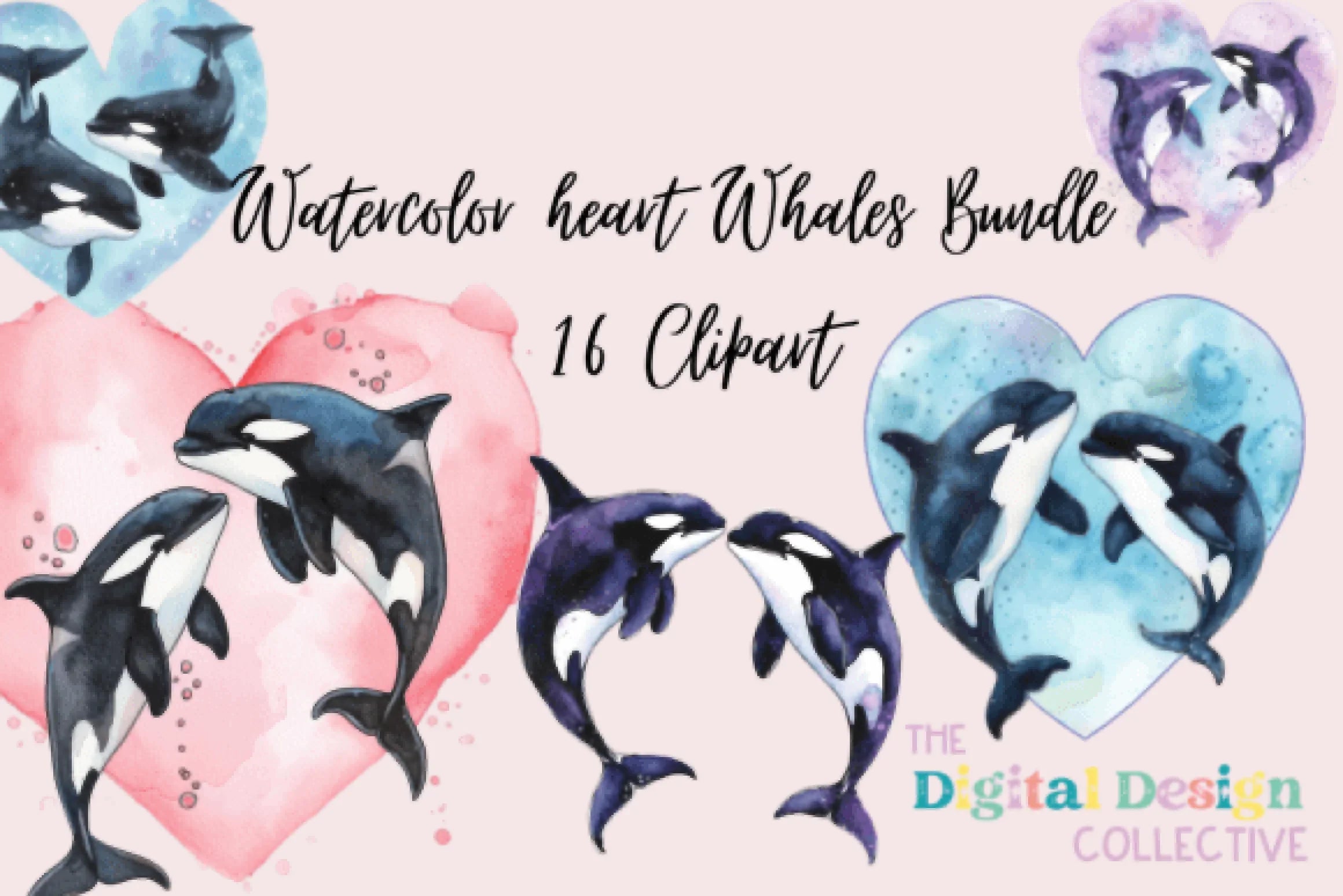 Heart Whales Clipart Bundle - CraftNest - Digital Crafting and Art