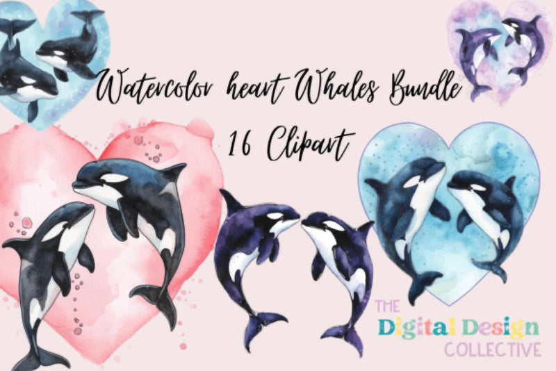 Heart Whales Clipart Bundle - CraftNest - Digital Crafting and Art