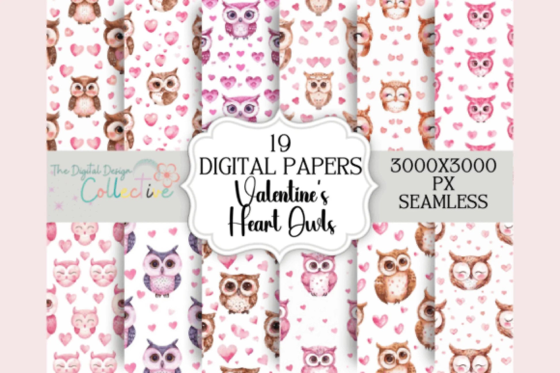 Charming Hearts Owl Digital Paper - CraftNest - Digital Crafting and Art