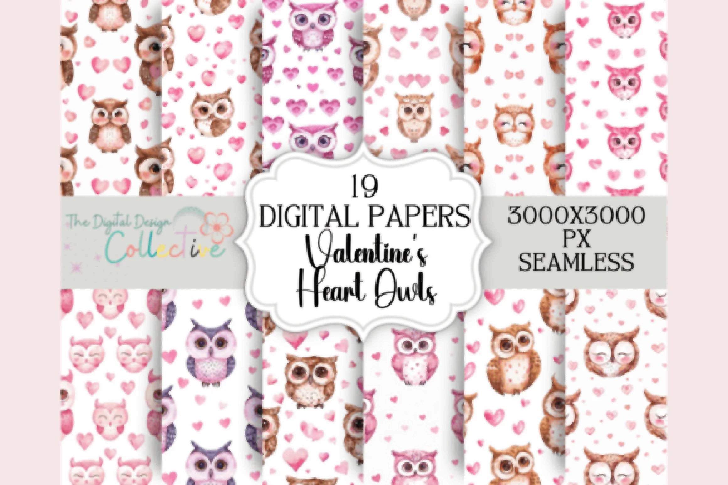 Charming Hearts Owl Digital Paper - CraftNest - Digital Crafting and Art