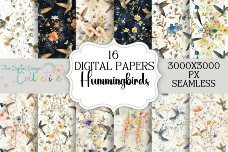 Vibrant Hummingbird Digital Patterns Collection - CraftNest - Digital Crafting and Art