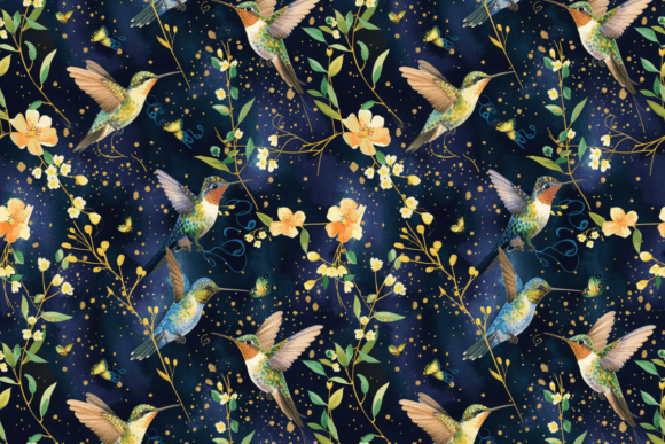 Vibrant Hummingbird Digital Patterns Collection