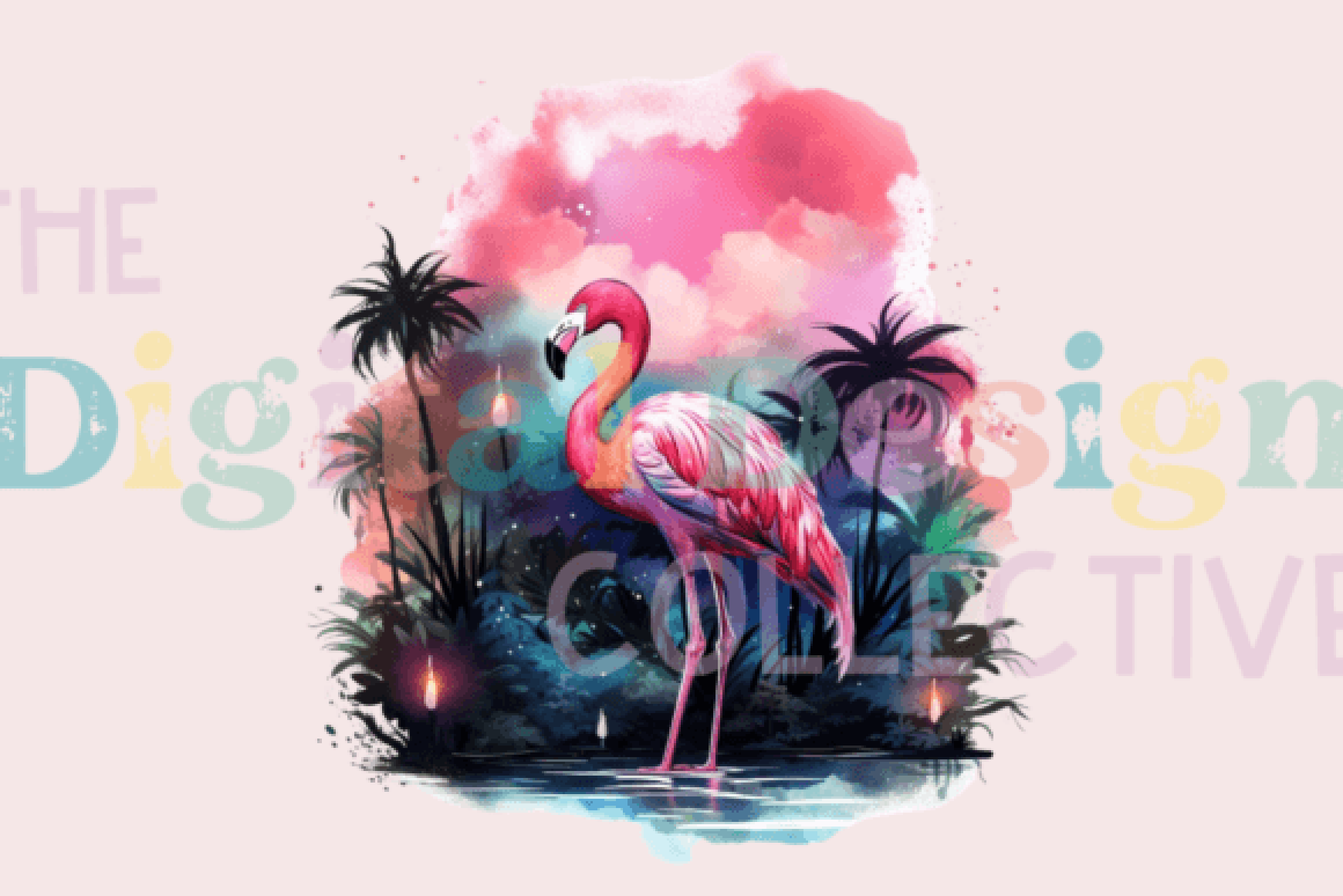 Beach Flamingo Clipart Bundle