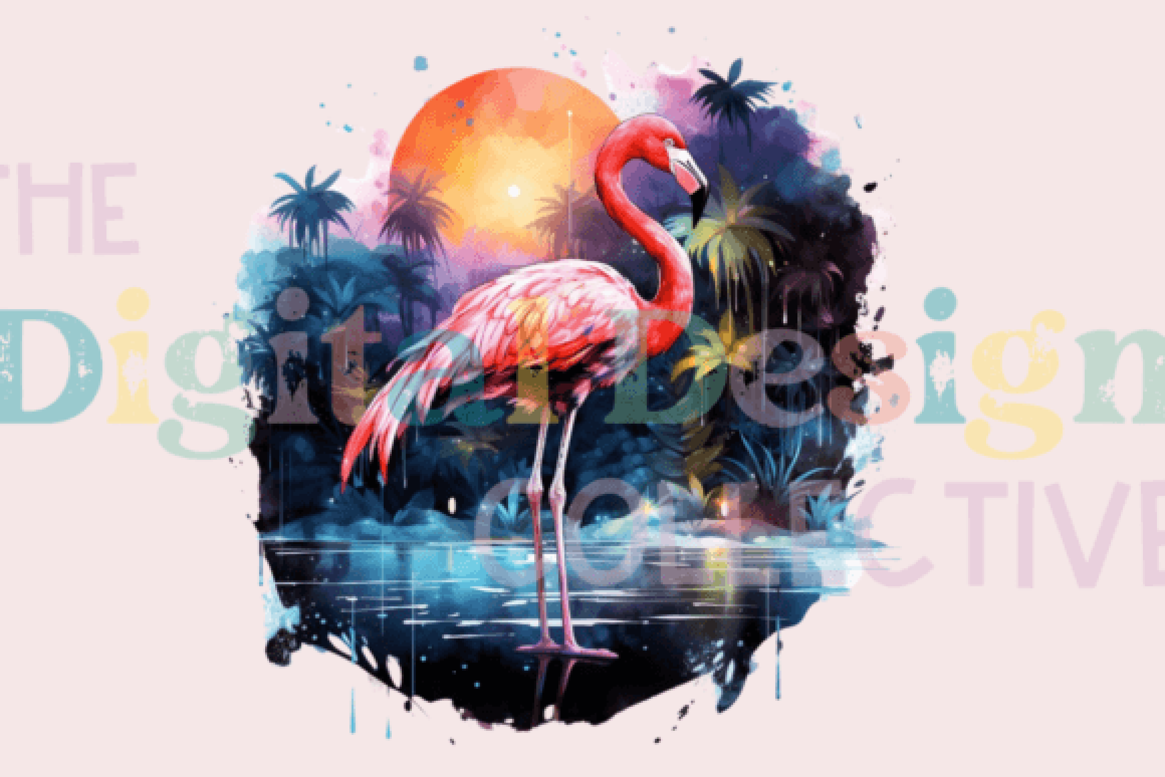 Beach Flamingo Clipart Bundle