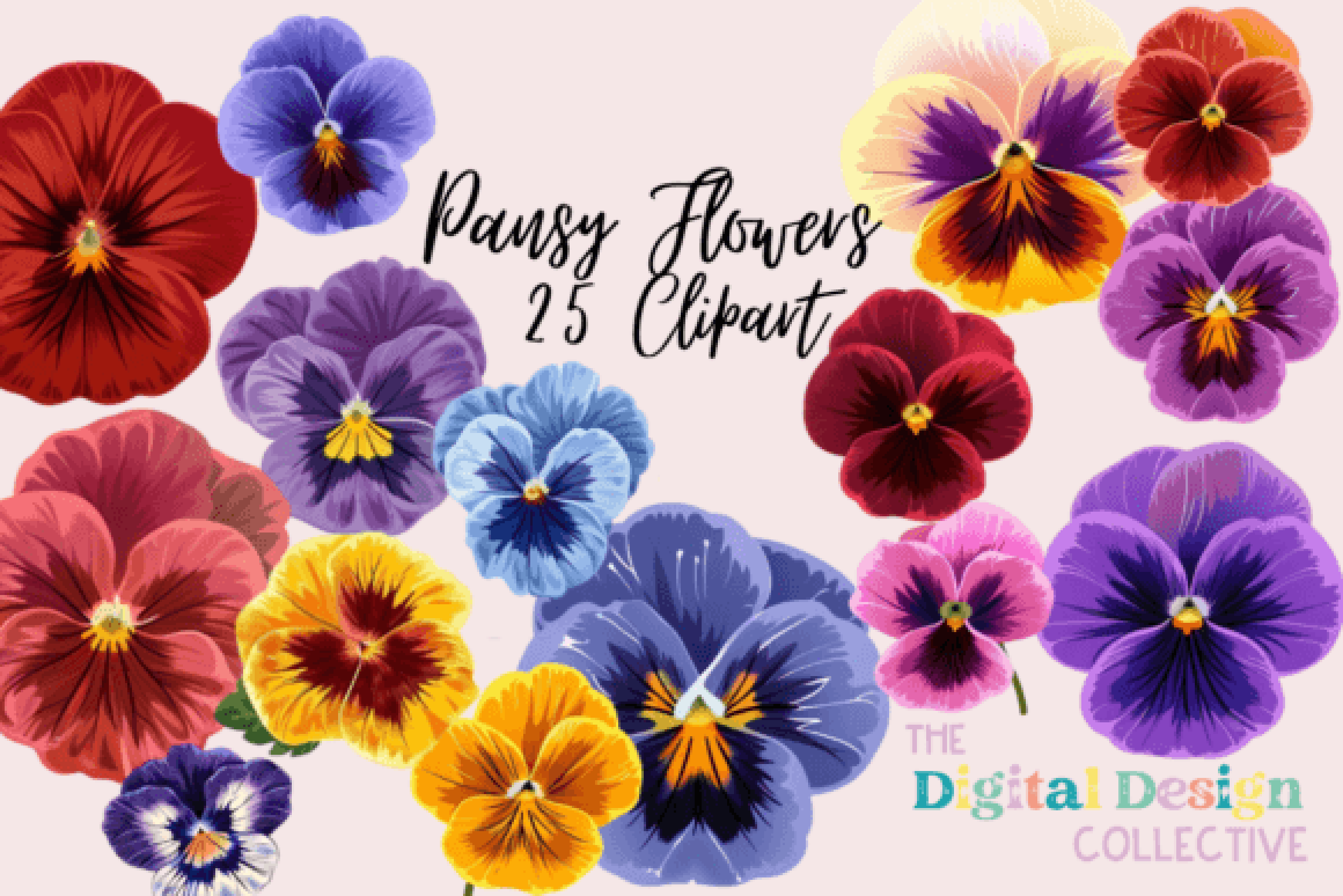 Vibrant Pansy Art Clipart Bundle