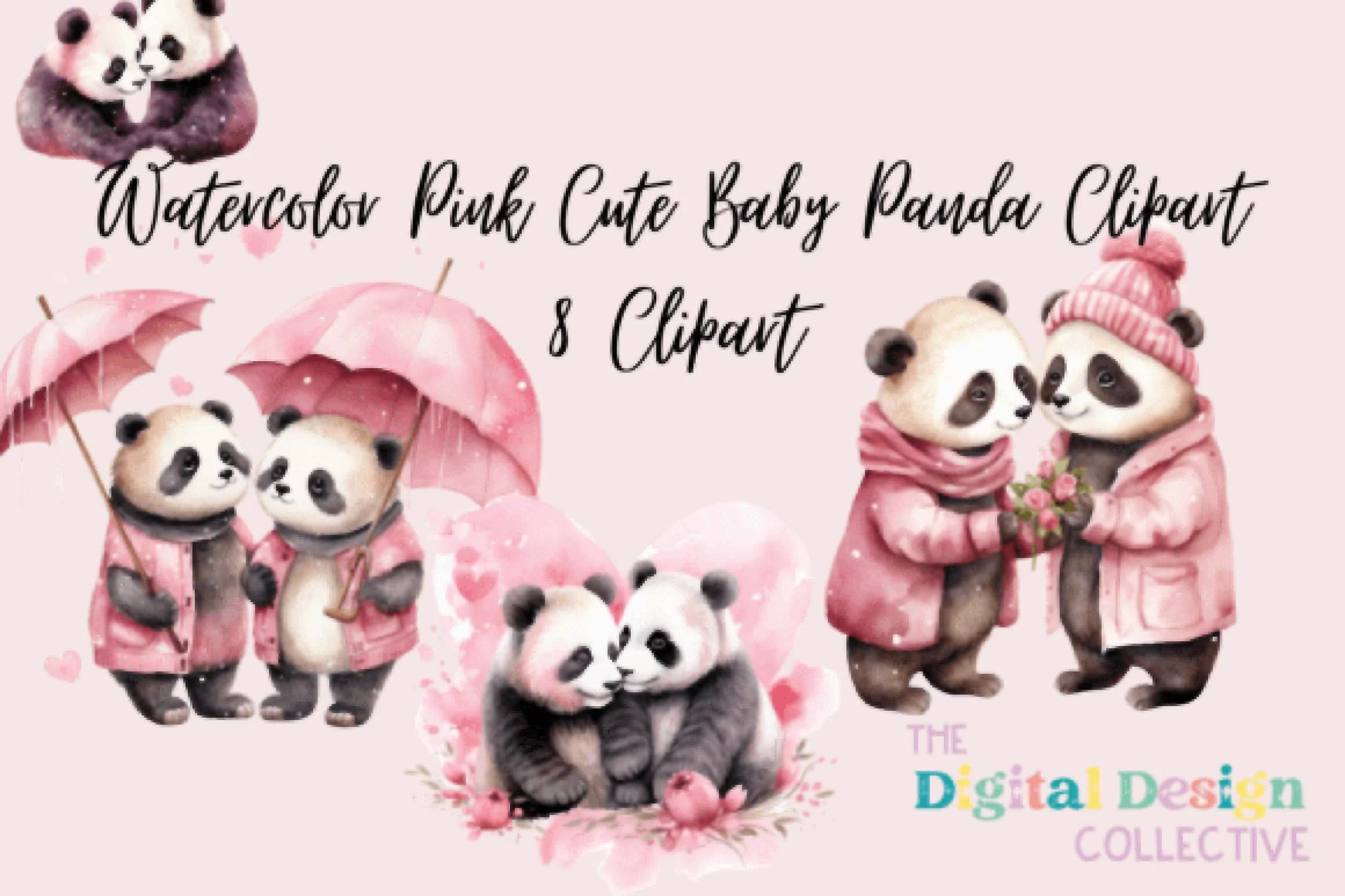 Adorable Pink Baby Panda Clipart Bundle - CraftNest - Digital Crafting and Art