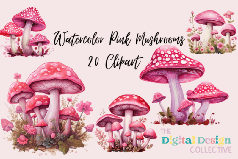 Pink Mushroom Clipart Bundle - CraftNest - Digital Crafting and Art