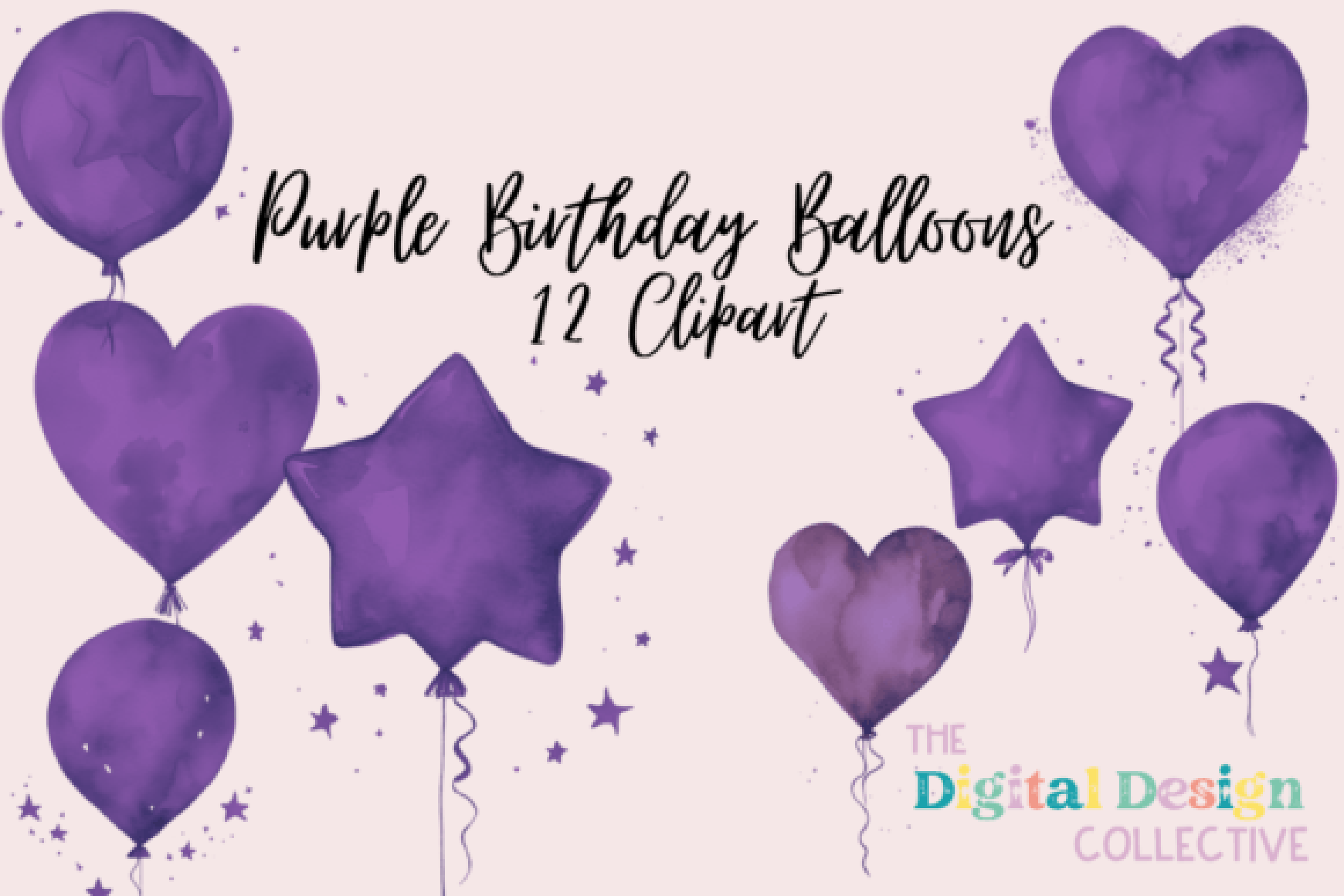 Purple Birthday Balloons Celebration Clipart Bundle