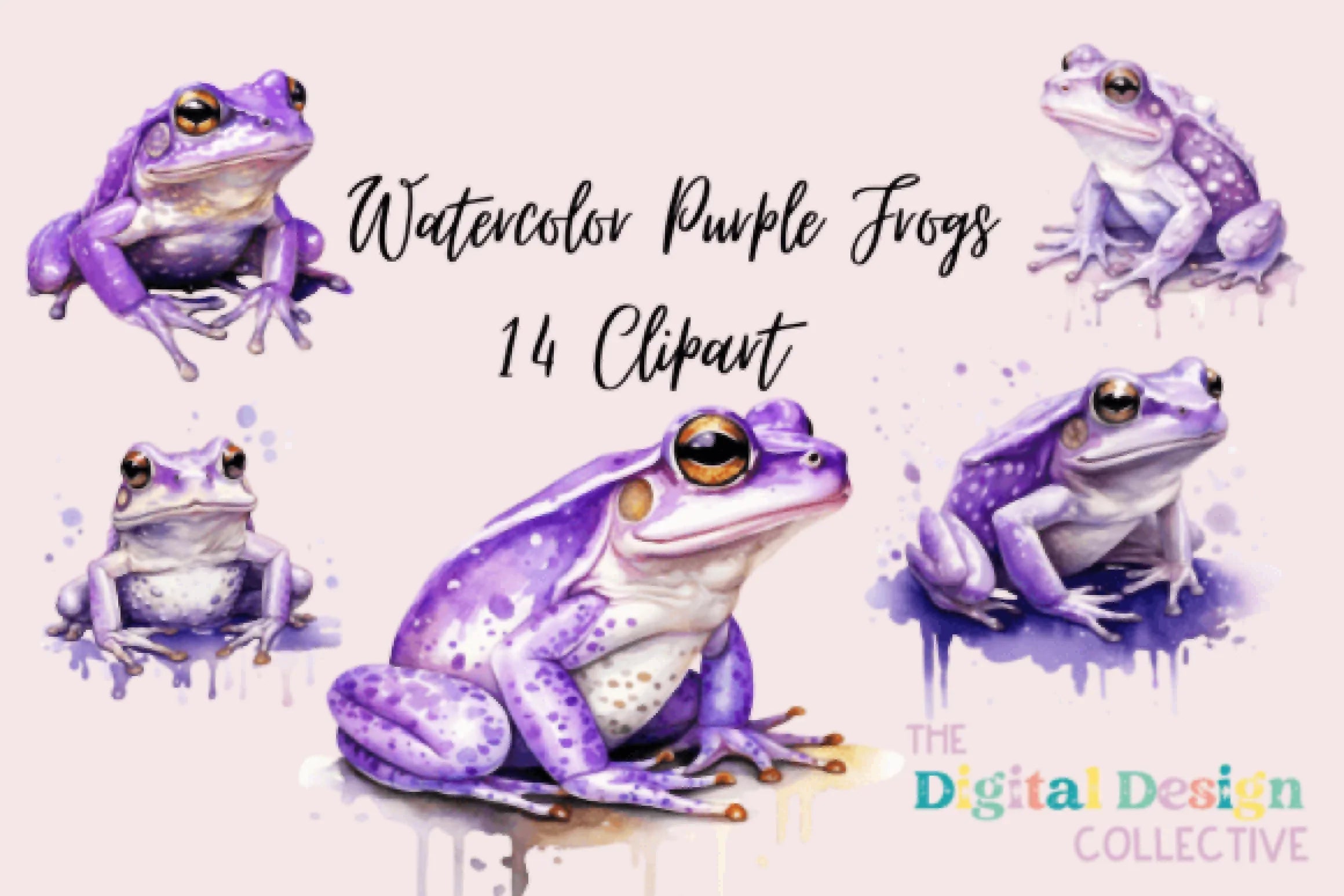 Purple Frog Clipart Bundle Illustration - CraftNest - Digital Crafting and Art
