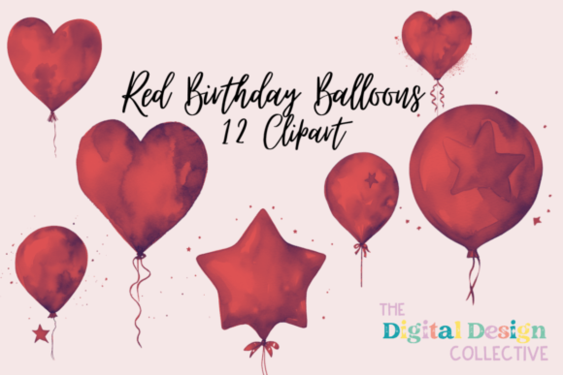 Red Birthday Balloons Clipart Bundle