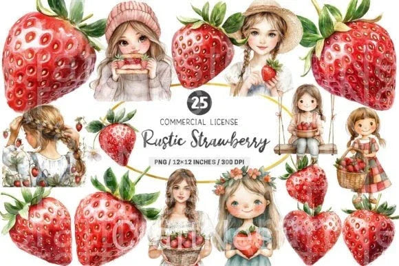 Rustic Strawberry Clipart Bundle - CraftNest - Digital Crafting and Art