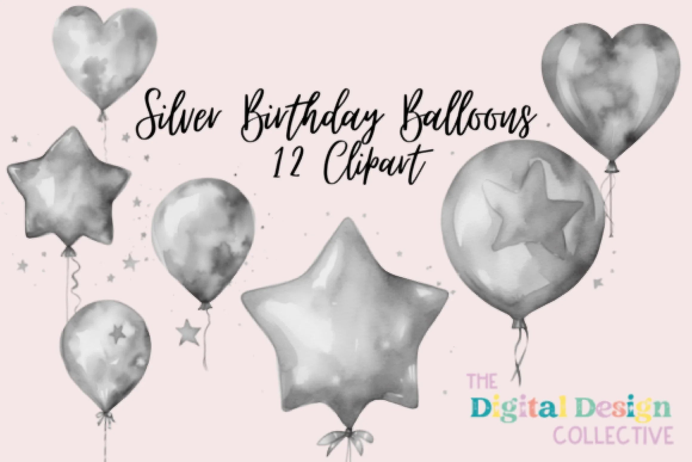 Silver Birthday Balloons Clipart Bundle - CraftNest - Digital Crafting and Art