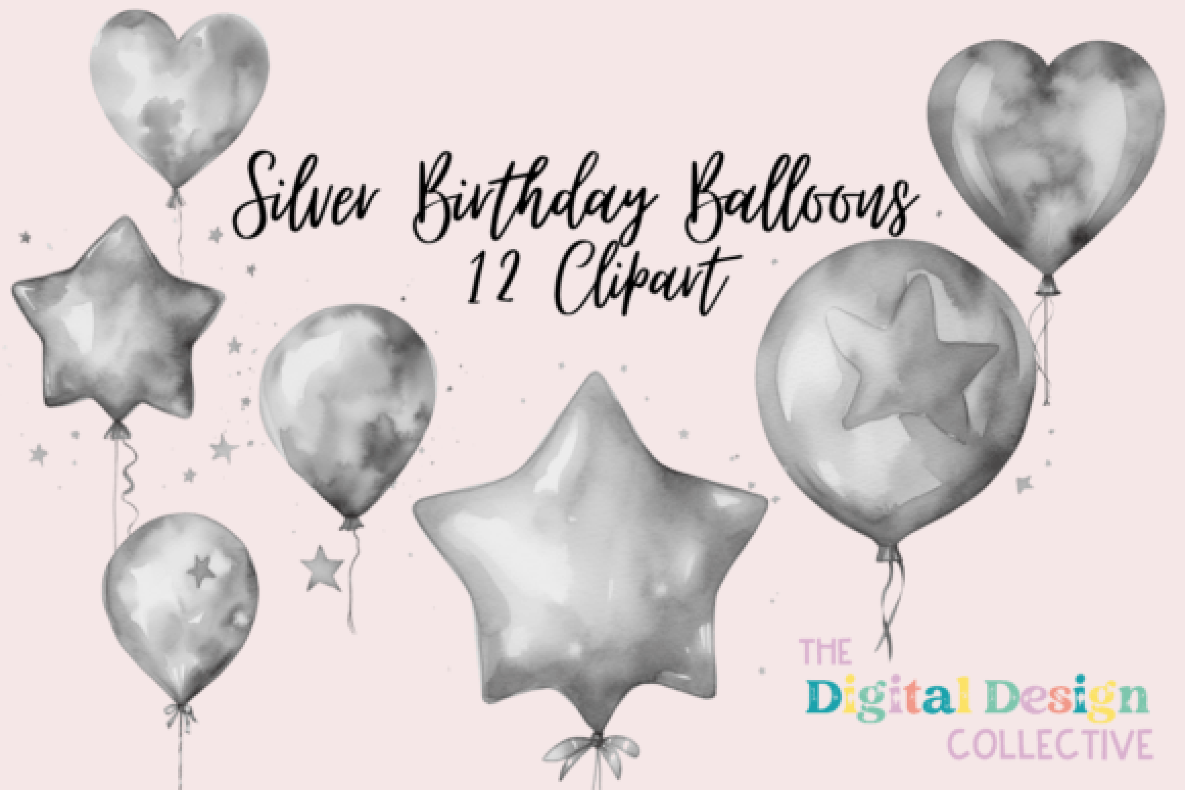 Silver Birthday Balloons Clipart Bundle