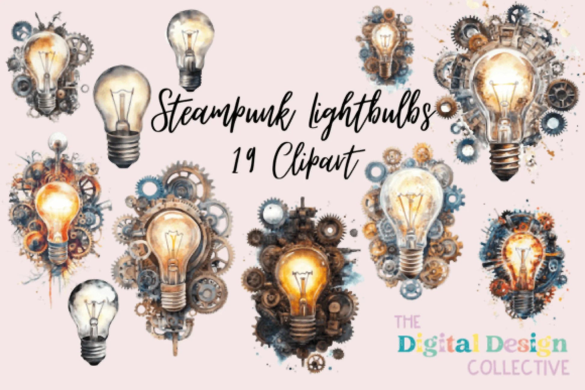 Steampunk Light Bulbs Design Collection Clipart Bundle - CraftNest - Digital Crafting and Art