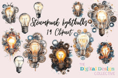 Steampunk Light Bulbs Design Collection Clipart Bundle - CraftNest - Digital Crafting and Art
