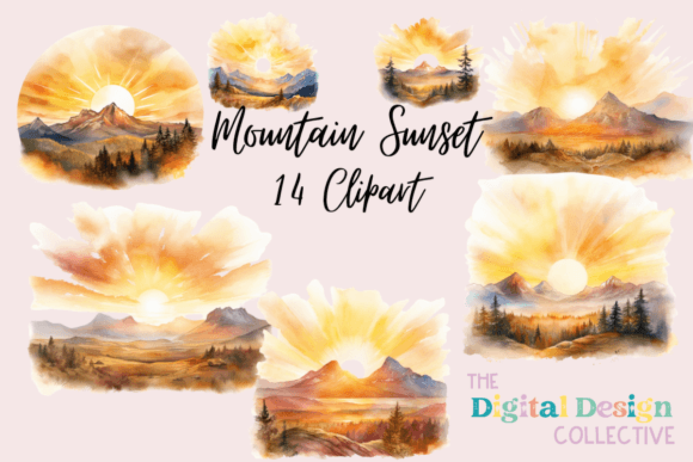 Sunset Mountain Clipart Bundle