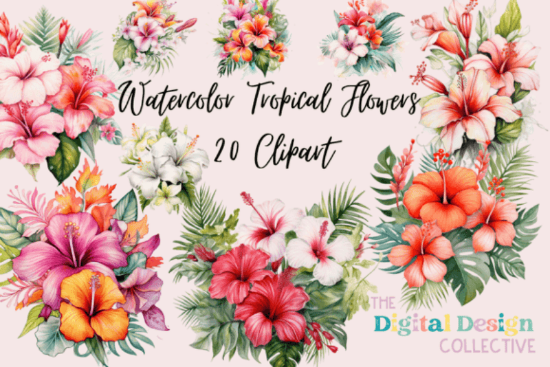 Tropical Flowers Clipart Set - CraftNest - Digital Crafting and Art