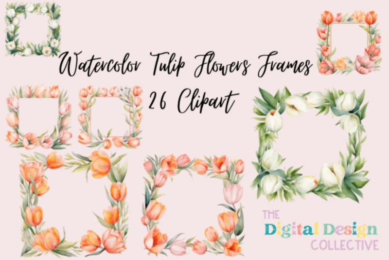 Elegant Tulip Flower Frames Clipart Bundle - CraftNest - Digital Crafting and Art