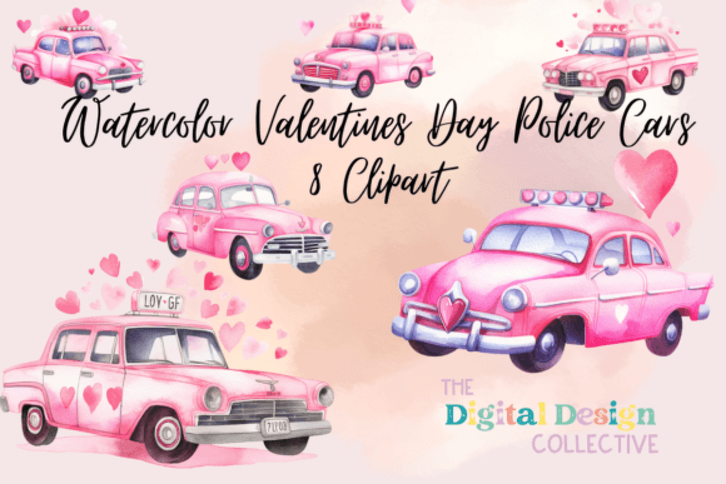 Valentine's Day Police Cars Clipart Bundle