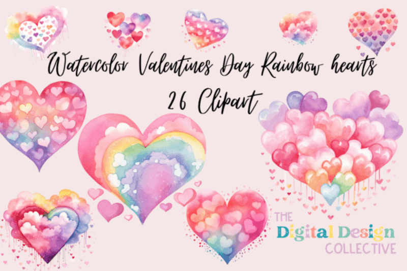 Valentine's Day Rainbow Hearts Clipart Bundle - CraftNest - Digital Crafting and Art