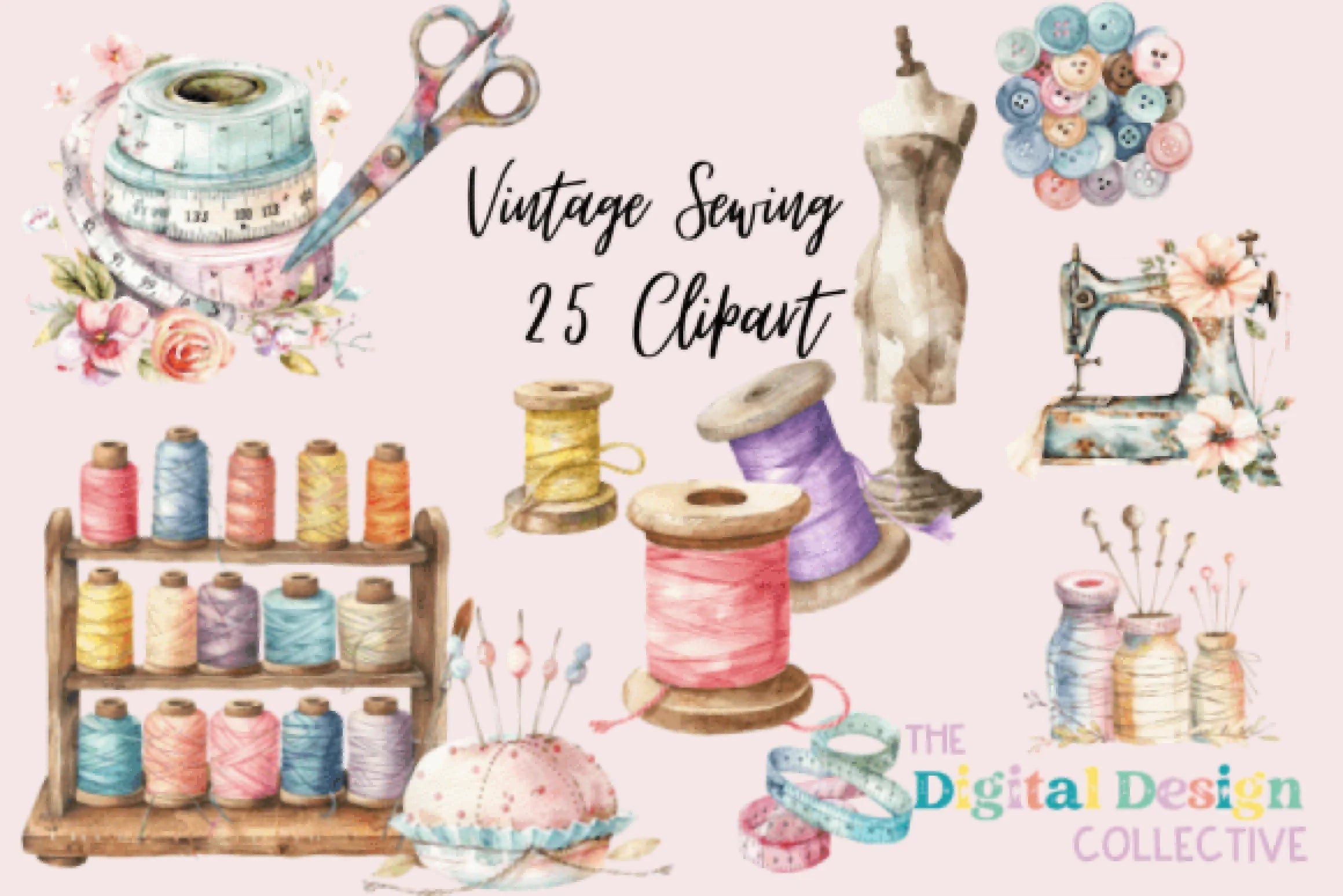 Vintage Sewing Clipart Bundle - CraftNest - Digital Crafting and Art