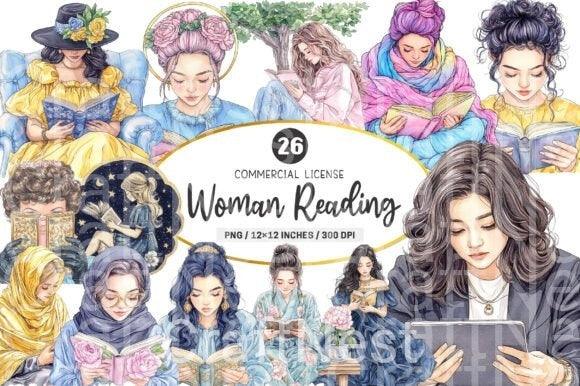 Woman Reading Clipart Bundle - CraftNest - Digital Crafting and Art